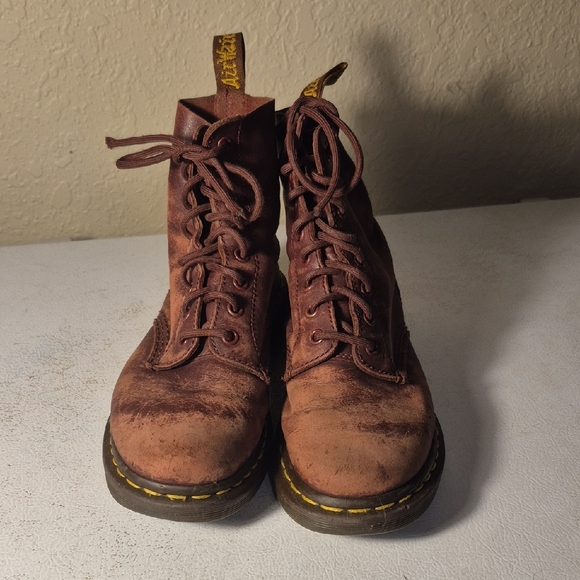 Dr. Martens Distressed Brown Leather Boots - Picture 2 of 10